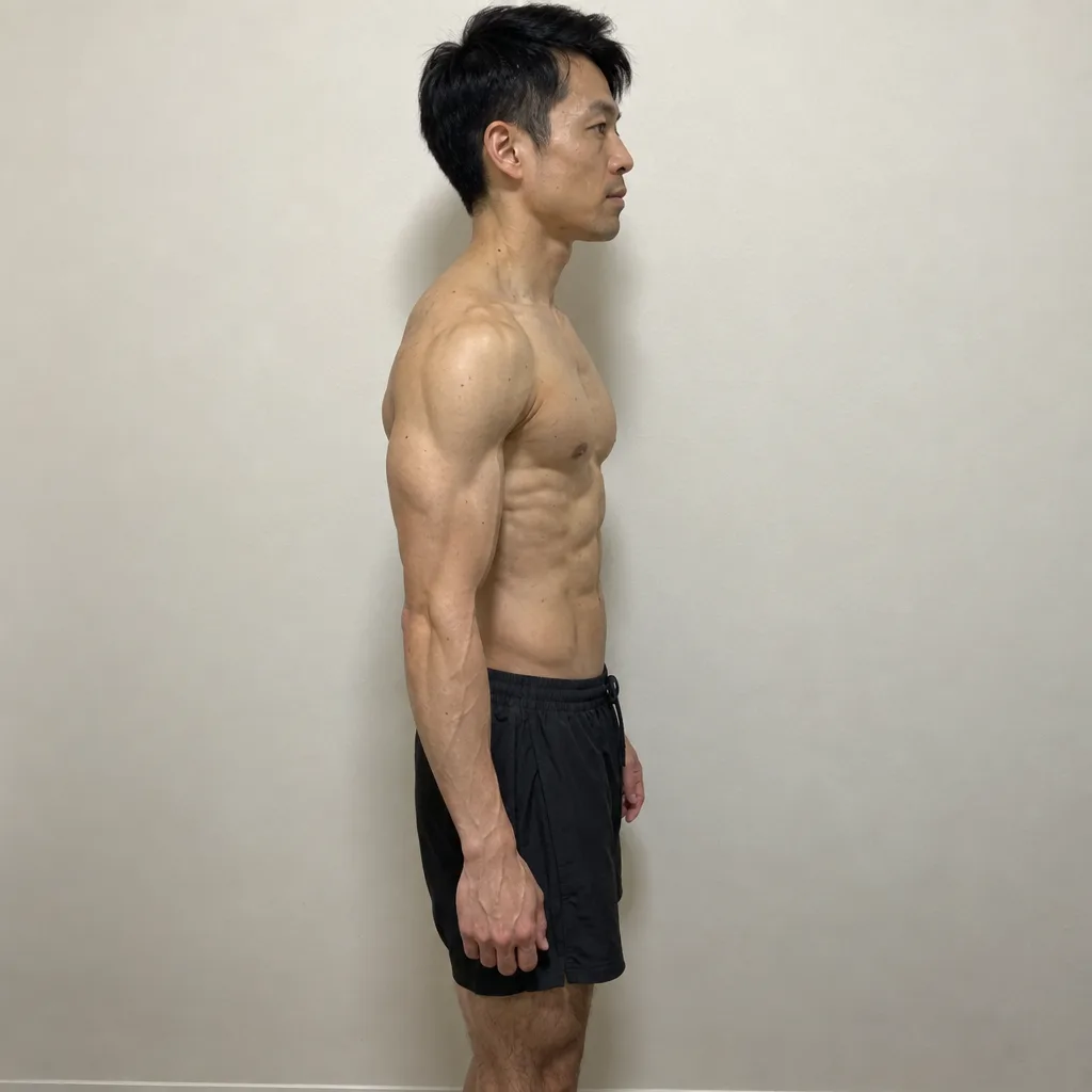 Man with 8% body fat, side view